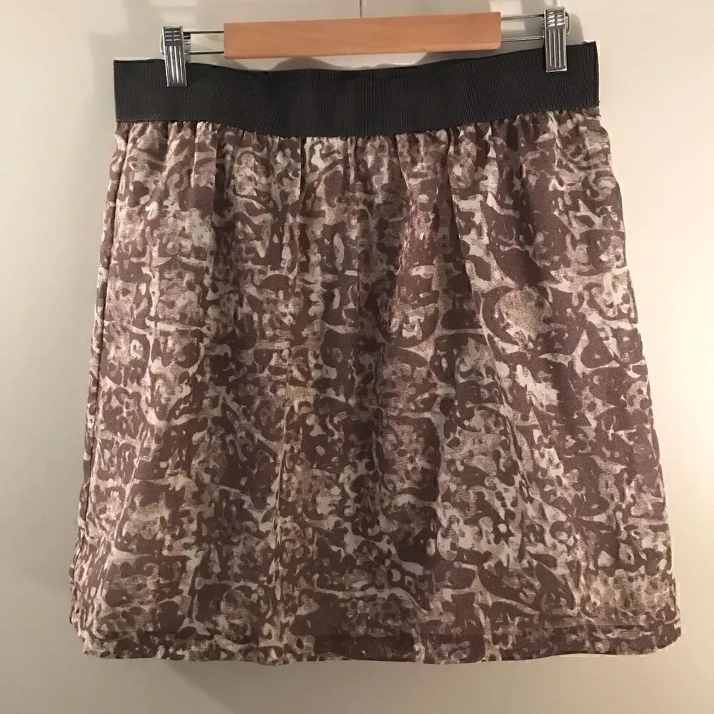 LOFT Med Skirt Elastic Waist Brown Pattern Lined